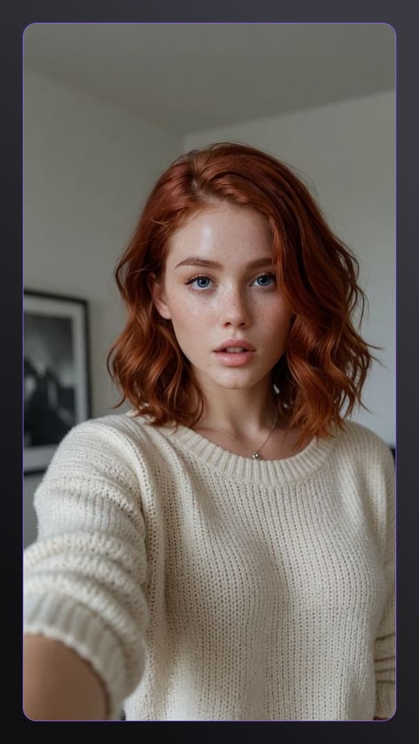 Young redhead selfie in knit sweater