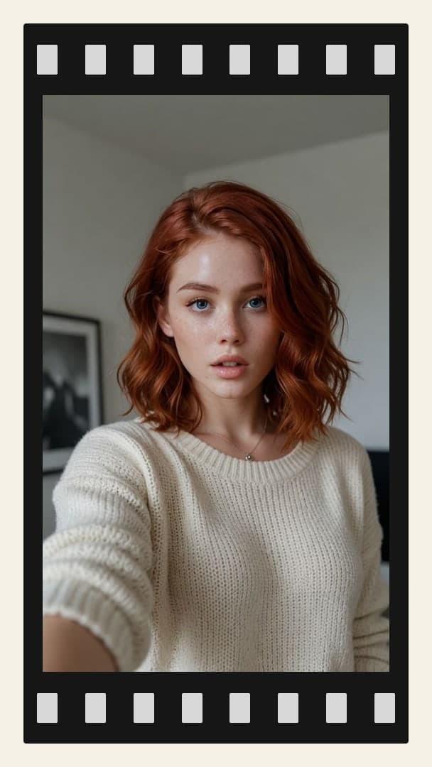 Slim redhead sweater selfie