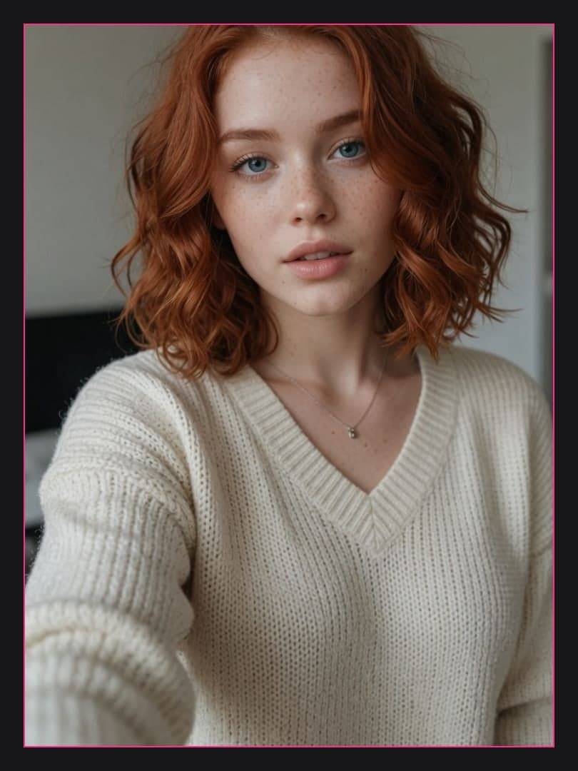 Young adult redhead sweater selfie