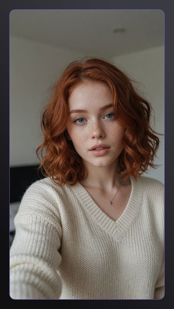 Redhead sweater selfie full length