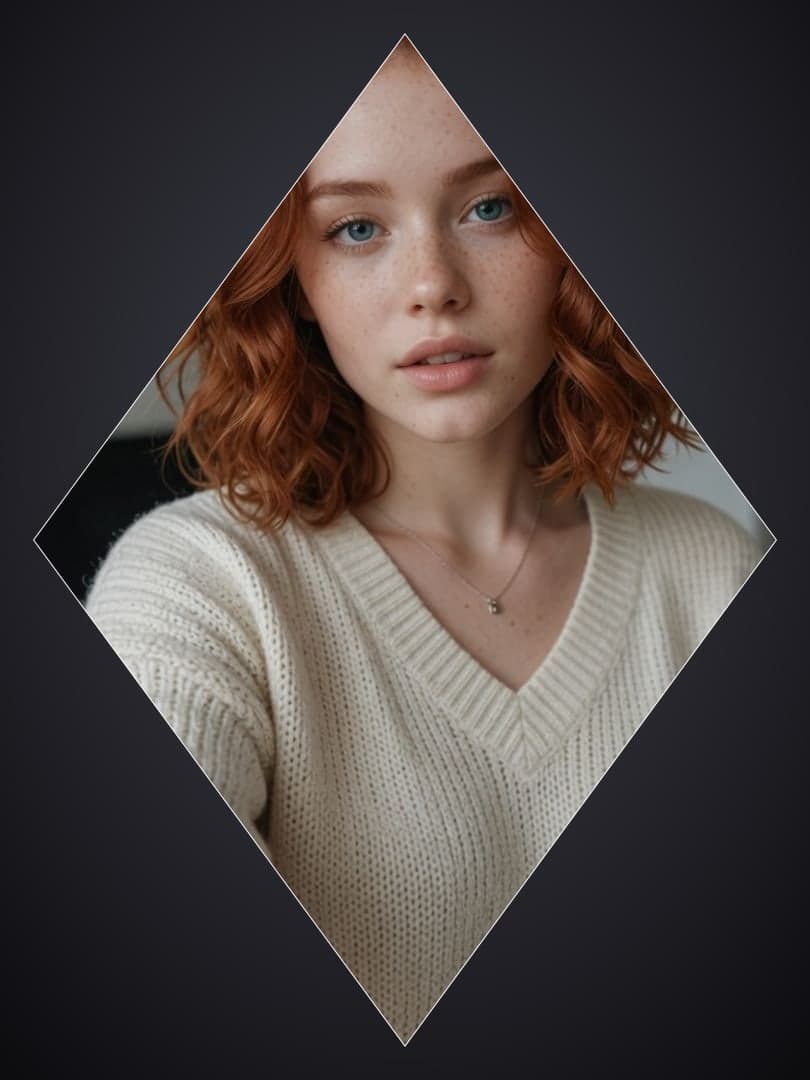 Redhead blue eyes sweater selfie