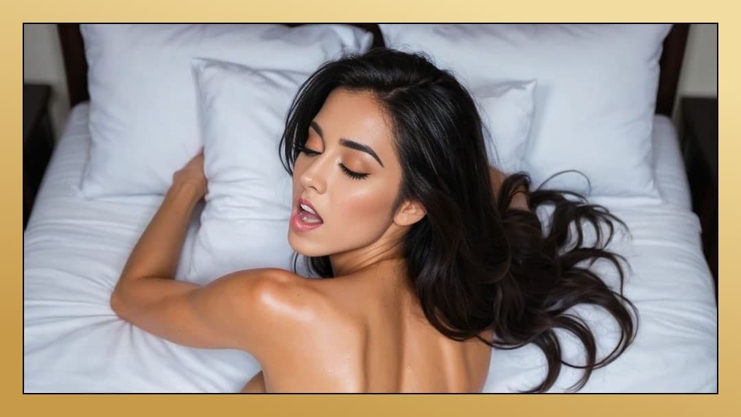 Topless moan on white sheets