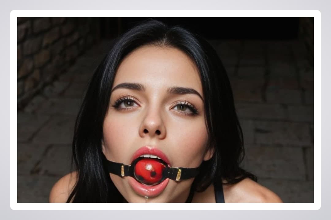 Young adult gagged topless portrait