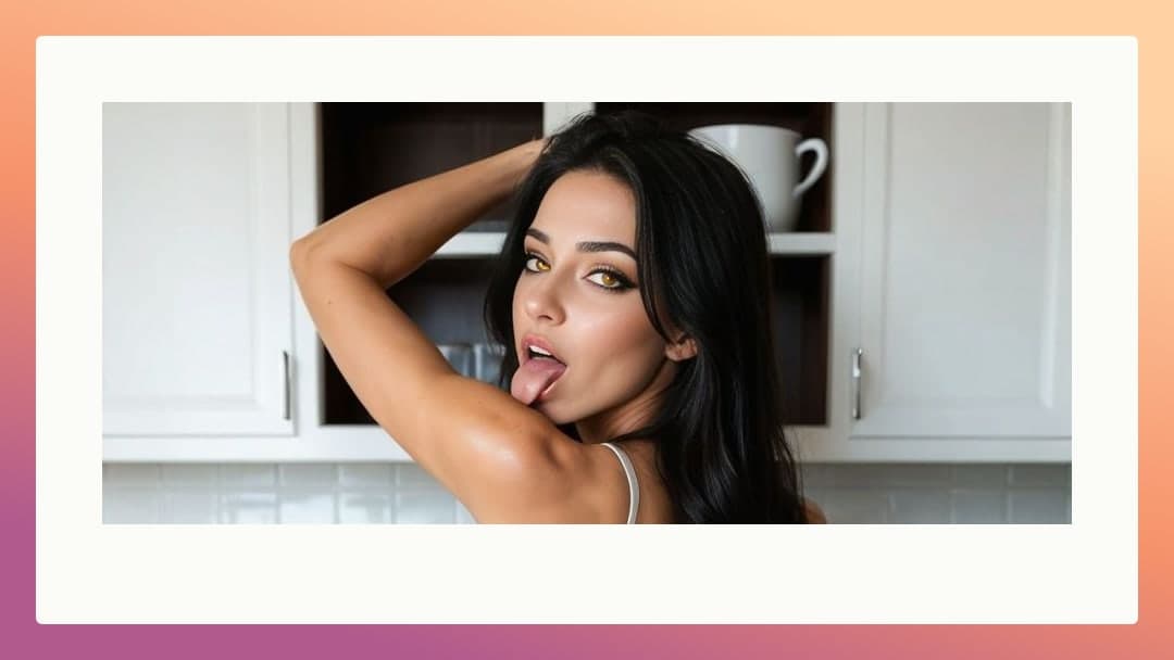 Young adult selfie tongue out kitchen
