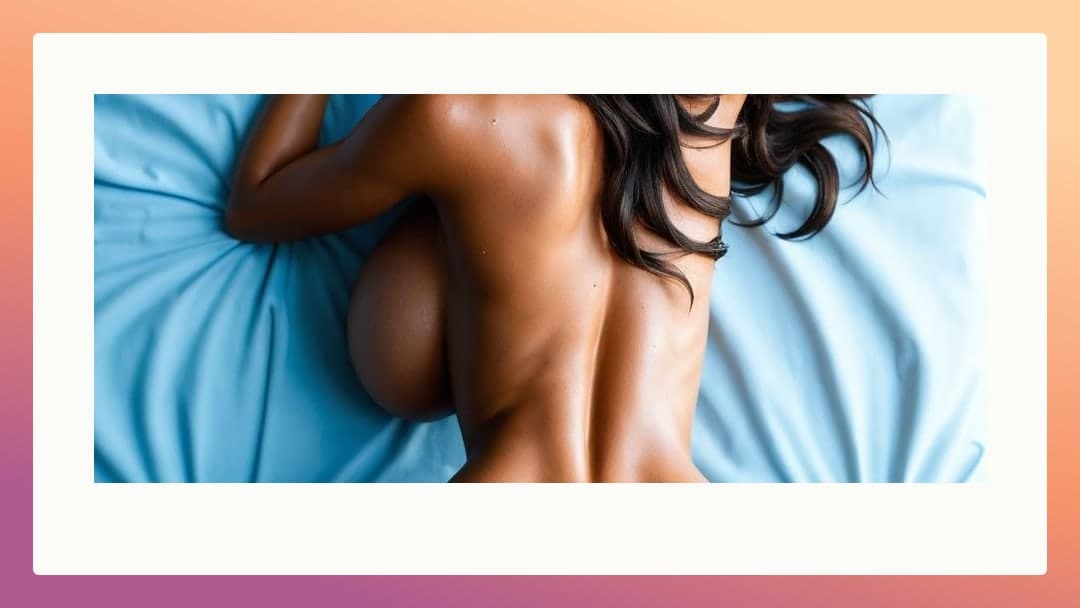 Round ass and back on blue sheets