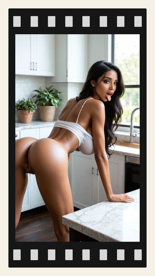 Bare ass bent over kitchen counter