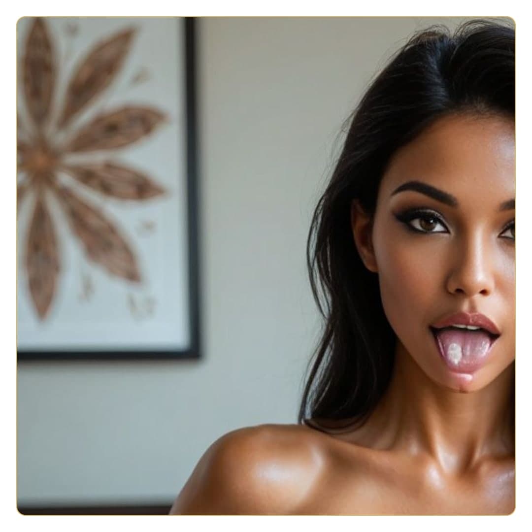 Cum on tongue close-up selfie