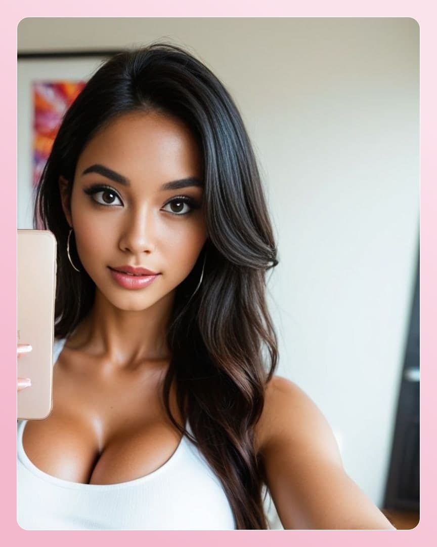 Slim Asian cleavage selfie tank top