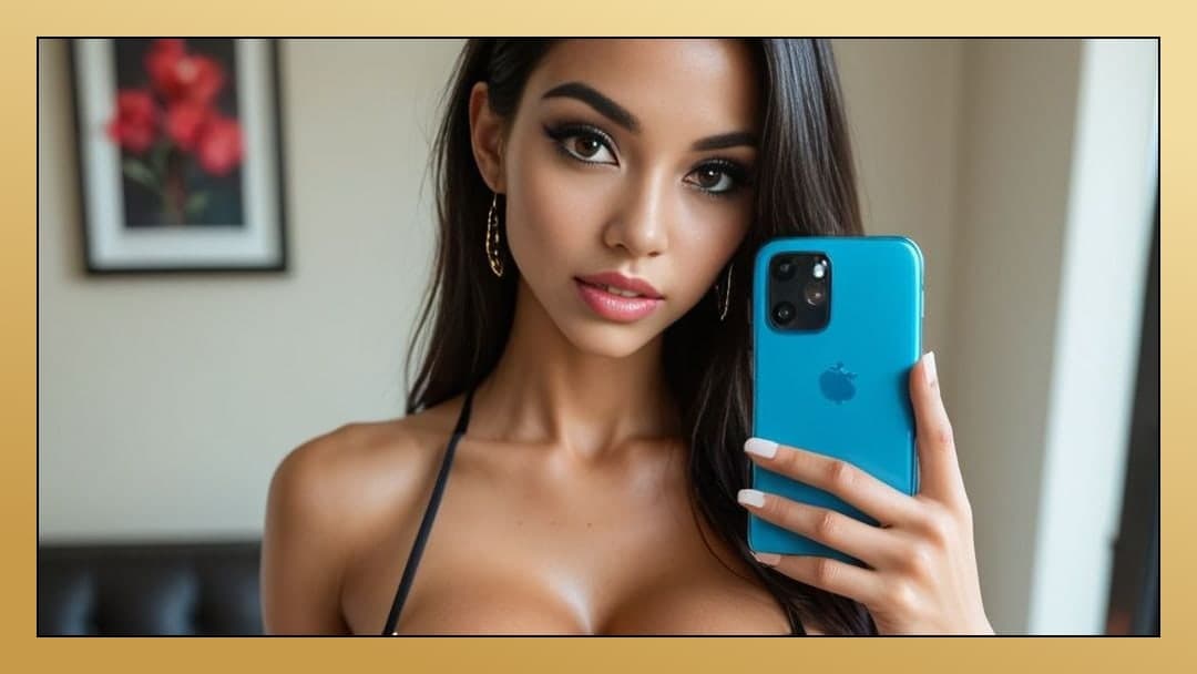 Young adult selfie in black string top