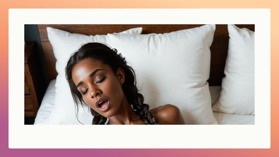 Moaning topless on white pillows