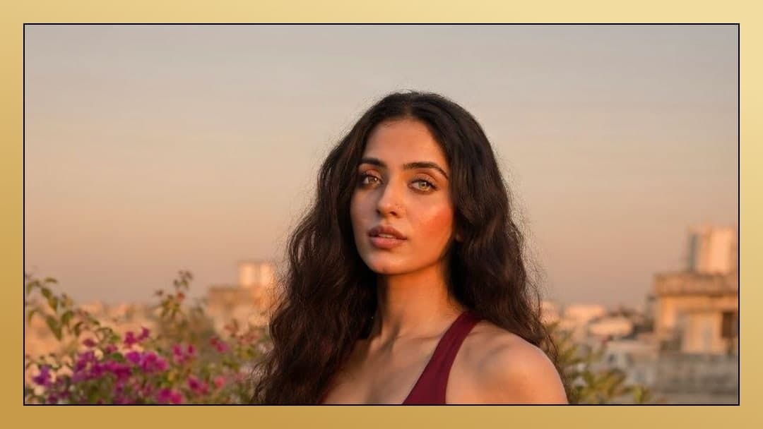 Athletic ebony cleavage sunset portrait