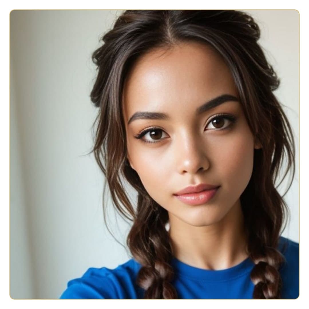 Close-up selfie in blue top