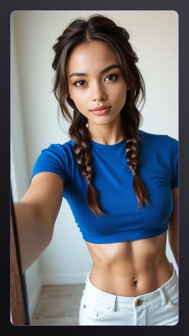 Young adult selfie in crop top