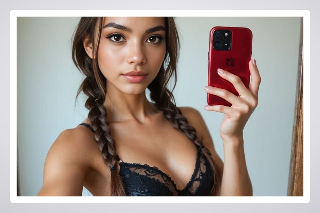 College girl lace bra selfie
