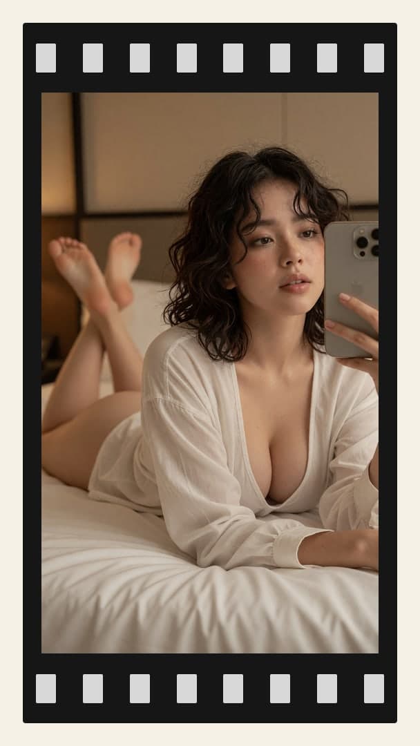 College Asian selfie on stomach