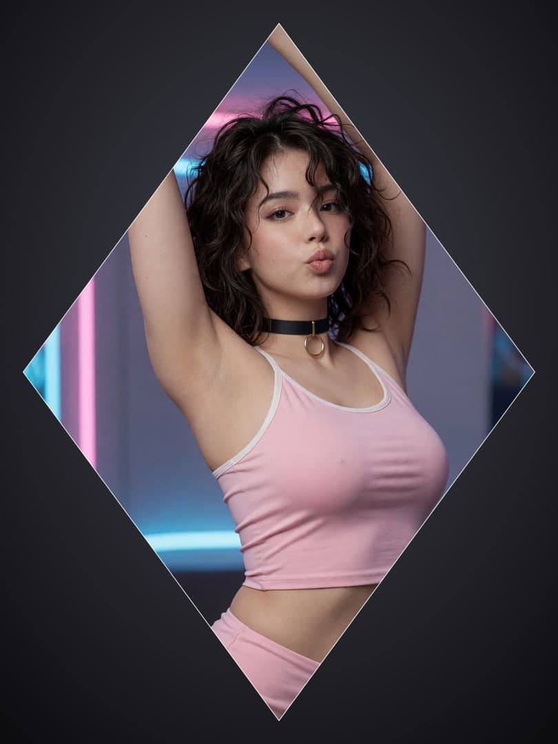 Studio neon crop top pose