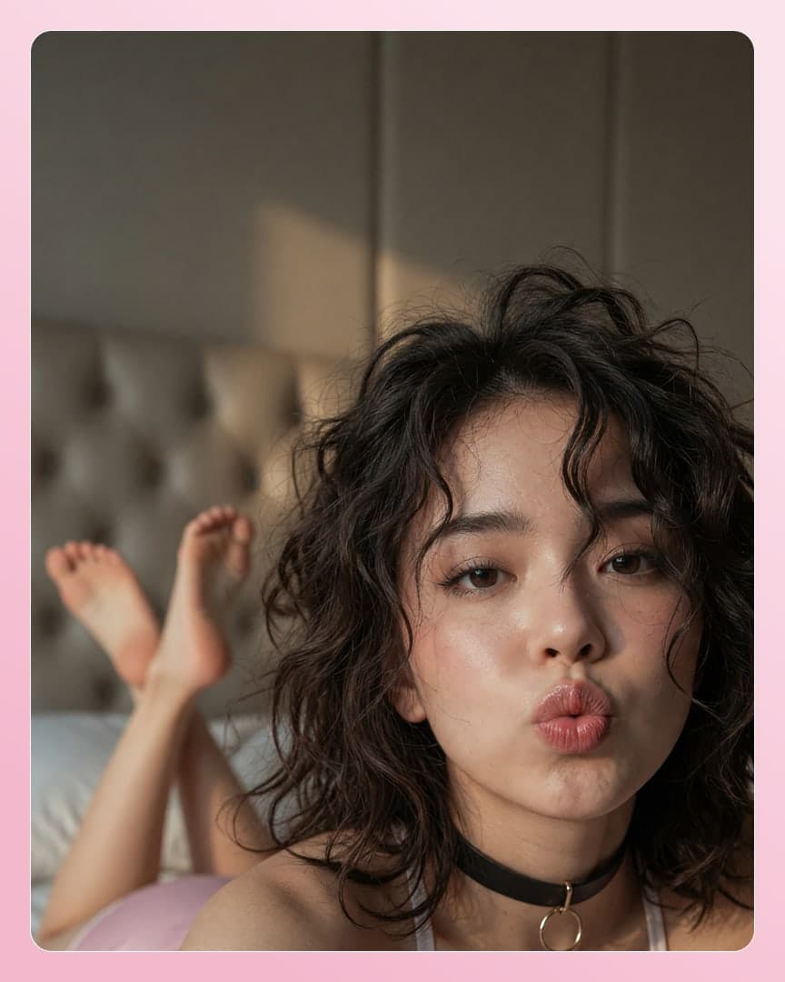 Bedroom camisole selfie on sheets