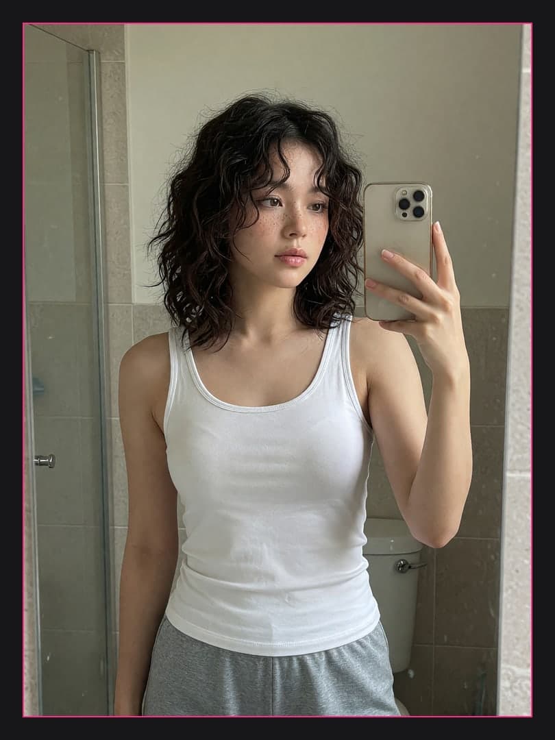 Full body bathroom mirror selfie