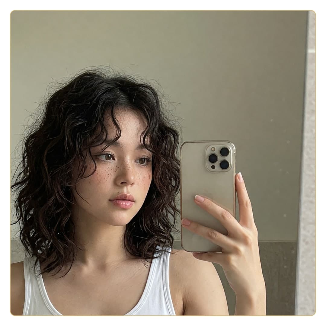 College Asian mirror selfie close-up