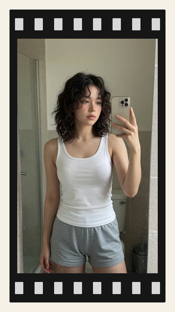 College Asian mirror selfie bathroom