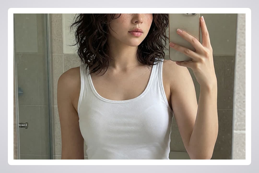 Bathroom mirror selfie in tank top
