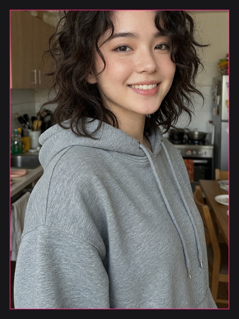 Young adult Asian in kitchen