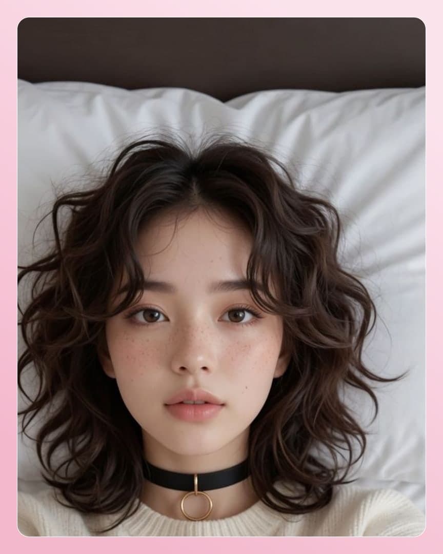 Cream sweater bedroom portrait