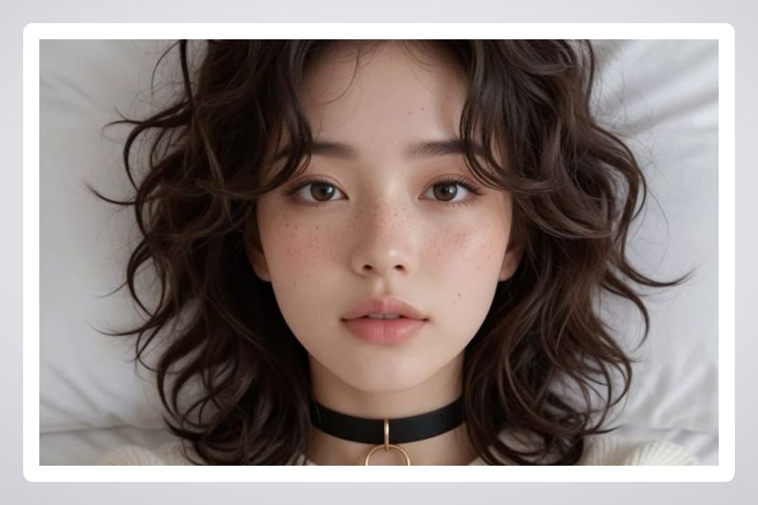 Brunette Asian in bed close-up