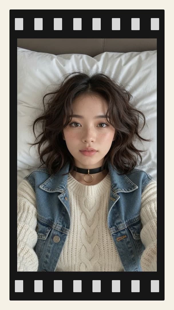 Overhead selfie on white pillows