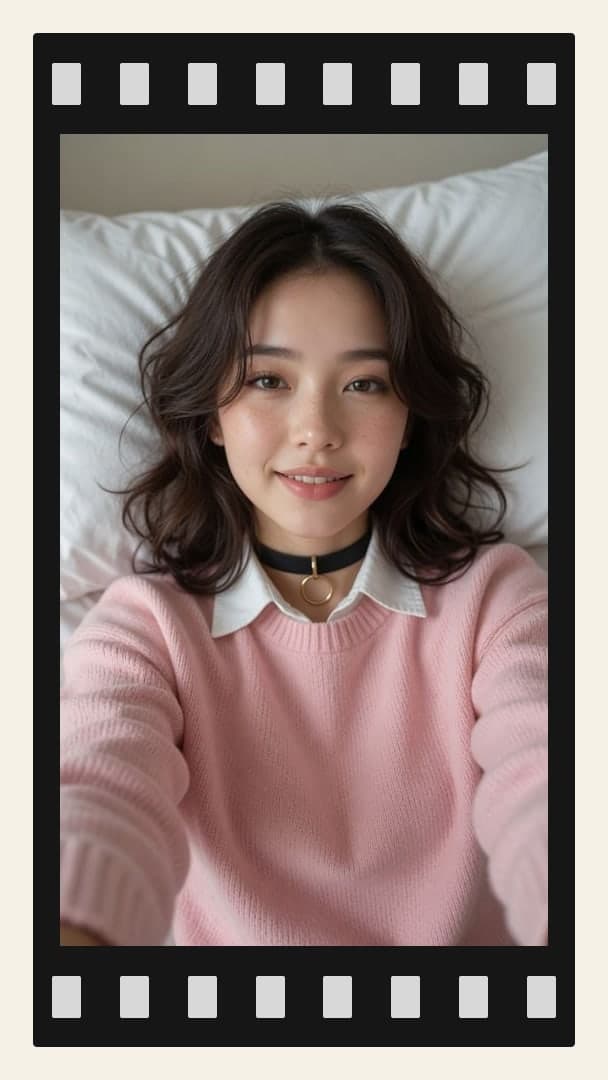 Slim body pink sweater selfie
