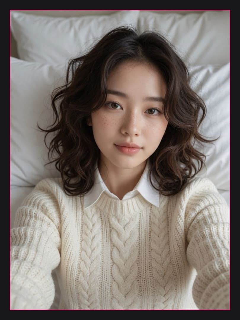 Slim Asian curves on white pillows