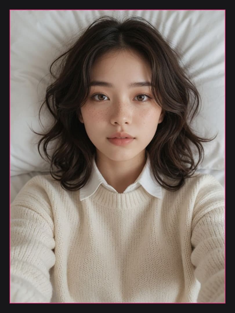 Slim Asian in loose knit sweater