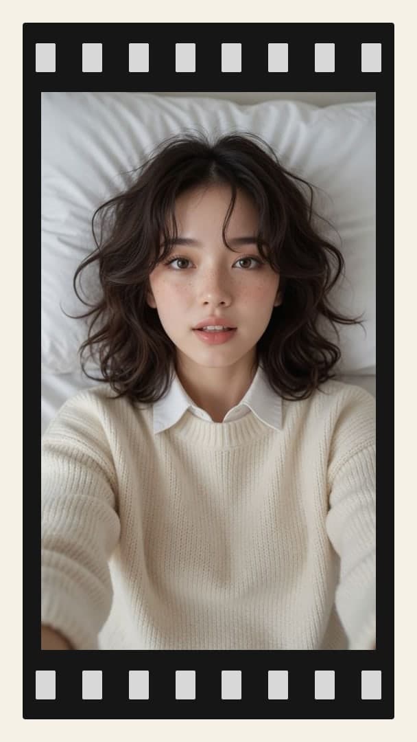 Wavy brunette selfie in bed