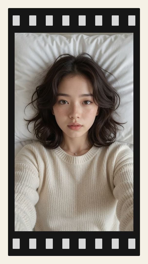 Wavy brunette bedroom selfie