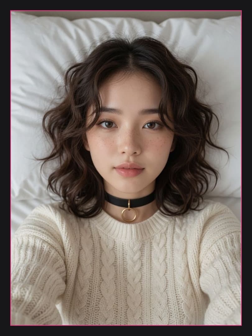 Cream sweater bed selfie