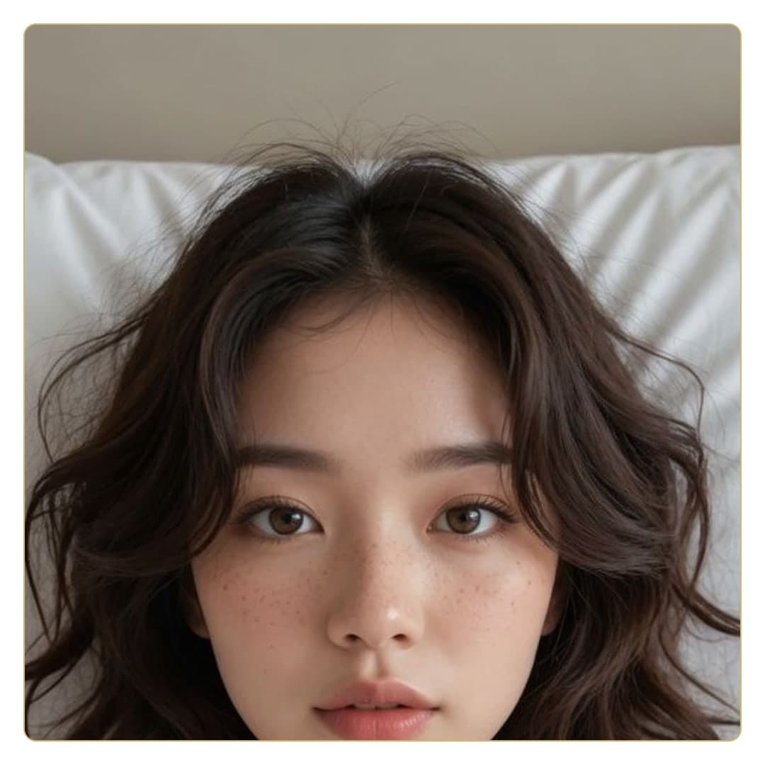 Brunette Asian close-up in bed