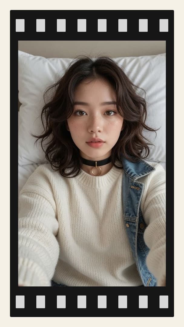Overhead selfie in bed sweater