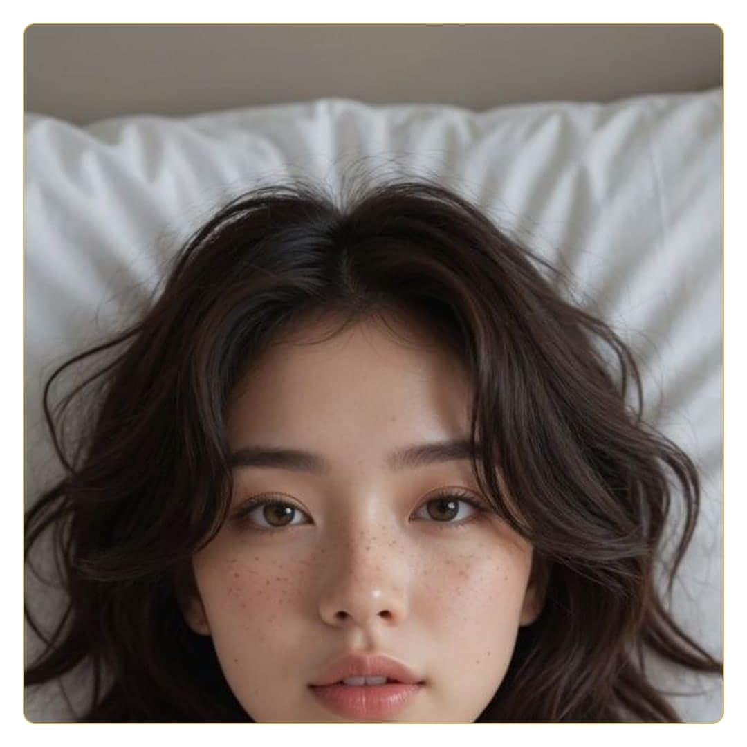 Brunette Asian topless in bed
