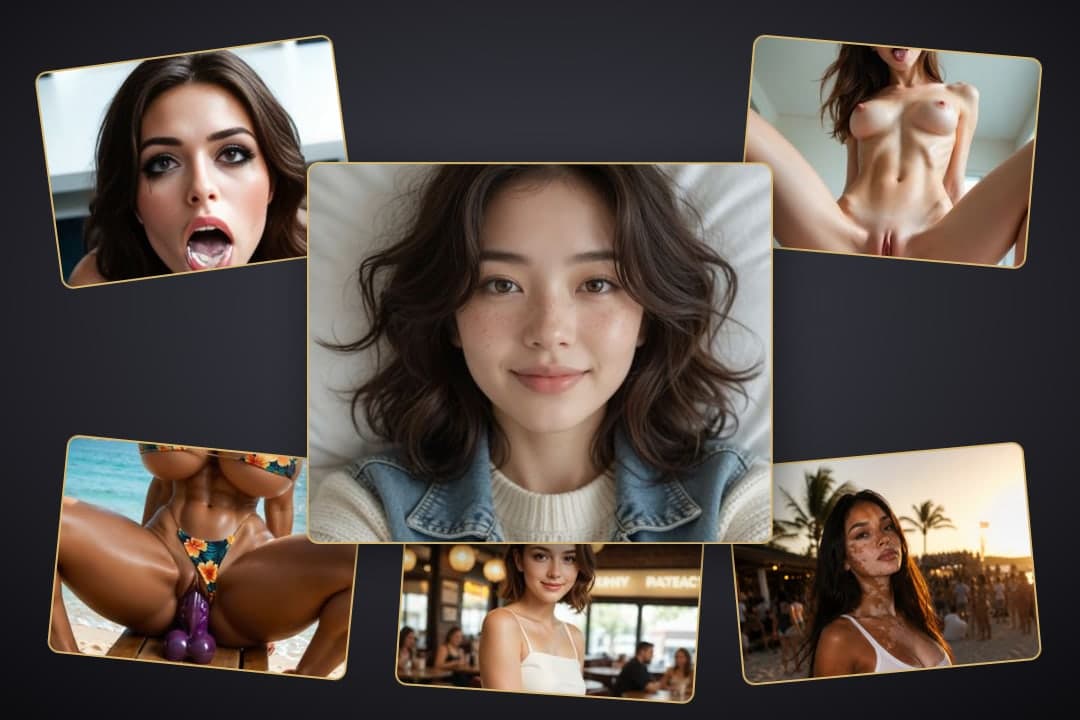Asian brunette in sweater on bed