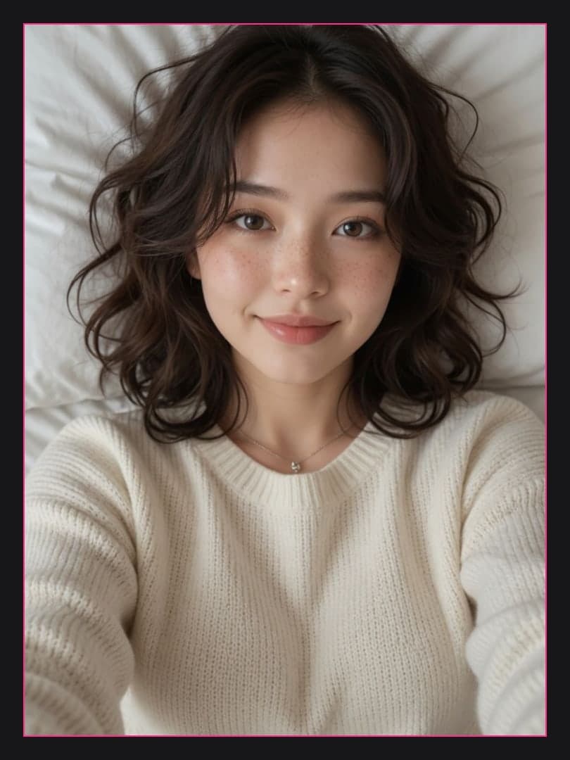 Young Asian woman in sweater selfie