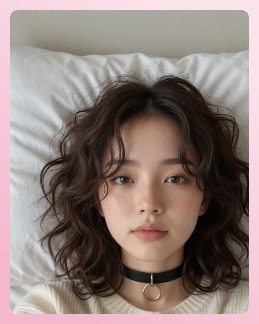 Cream sweater bedroom close-up