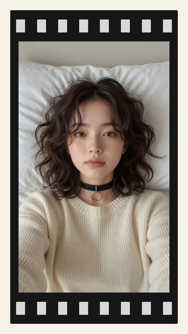 Brunette lying back bedroom selfie