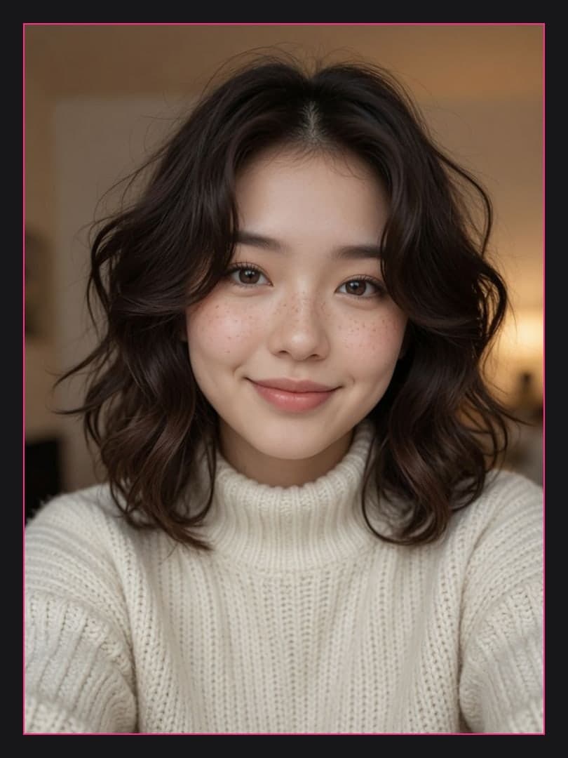 Cozy turtleneck selfie indoors