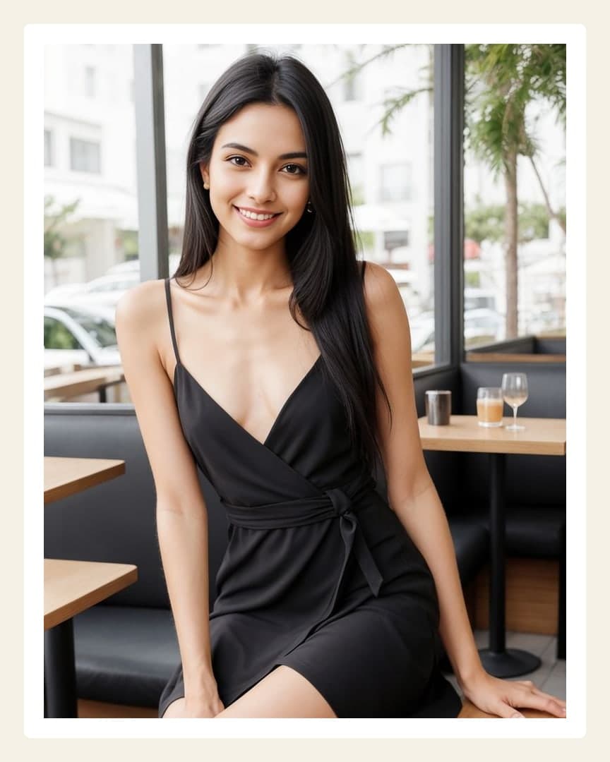 Slim Asian cleavage cafe booth