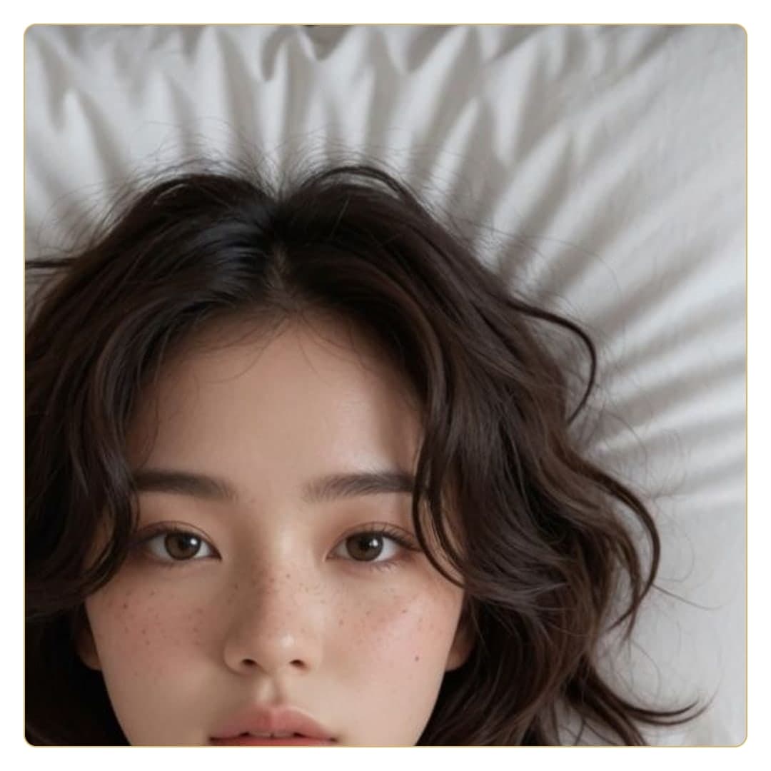 Topless close-up selfie in bed