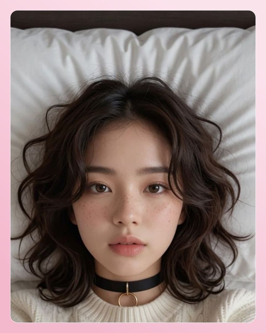 Topless sweater bed close-up