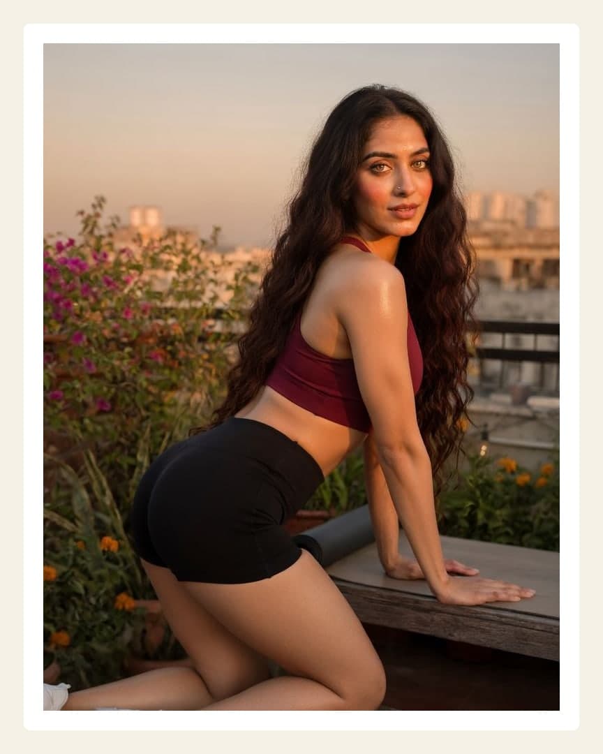 Brunette looks back on rooftop