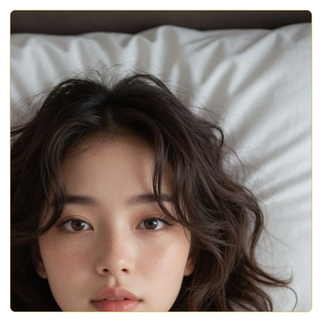 Wavy brunette close-up in bed