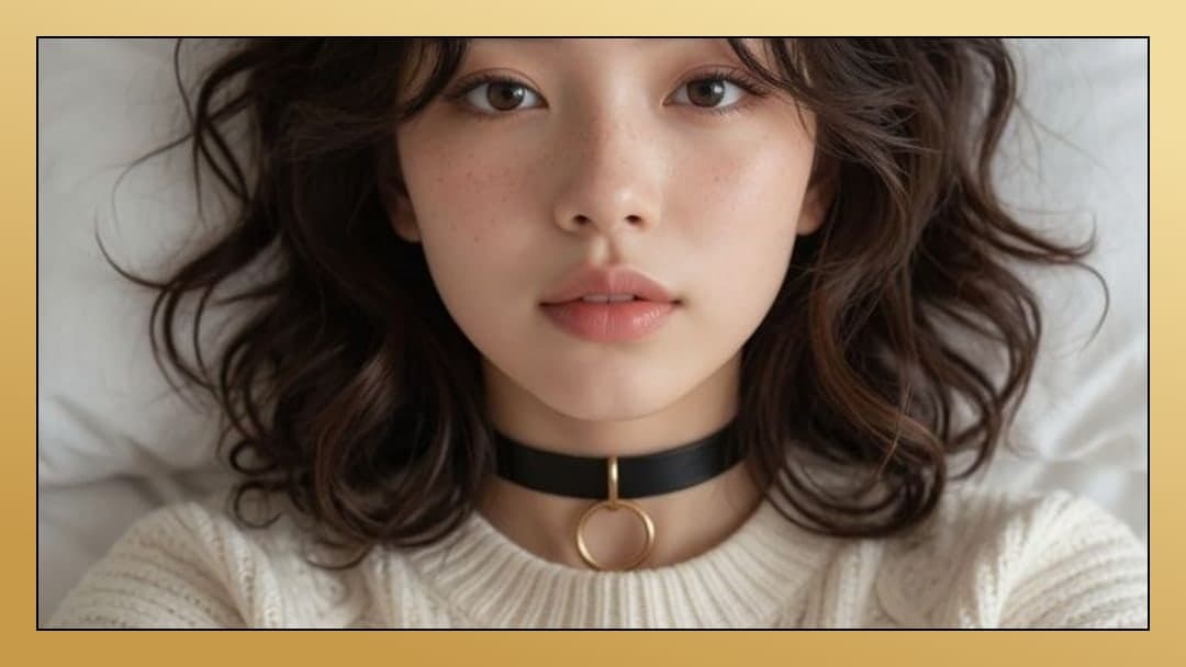 Cream knit sweater bedroom selfie
