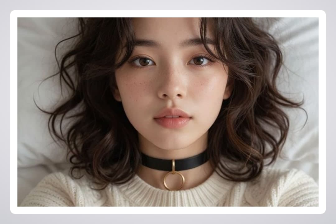 Cream sweater choker close-up